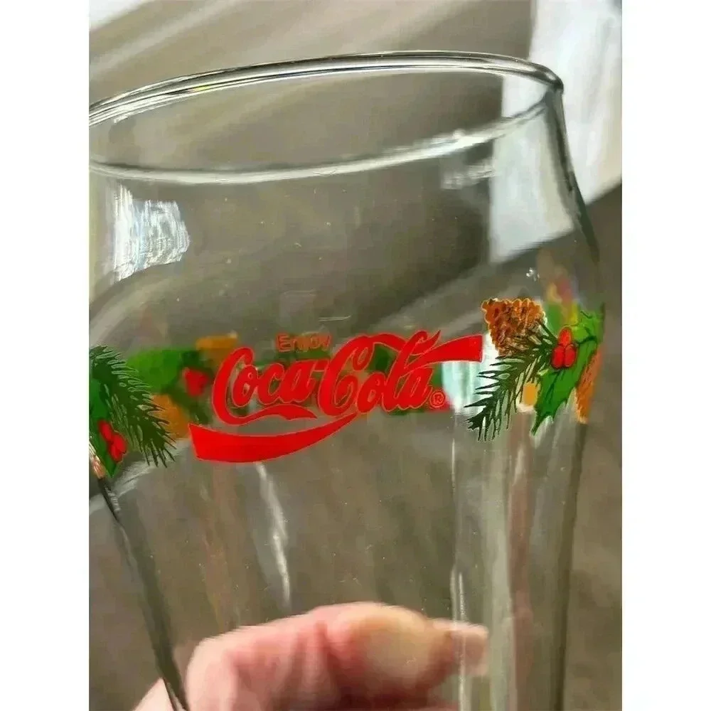 Vintage Coca-Cola Holiday Glass Set of 4 Pine Cones & Holly Design